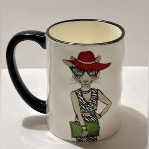 Fashionable cat woman mug NWOT